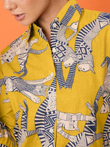 Women's Yellow Casual Printed Regular Fit Full Sleeves Shirt