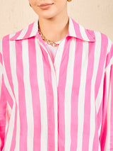Women's Pink Casual Striped Regular Fit Full Sleeves Shirt