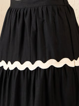 Women's Black Ric-Rac Cotton Tiered Midi Skirt