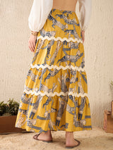 Women's Yellow Ric-Rac Cotton Tiered Midi Skirt