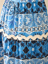 Women's Blue Ric-Rac Cotton Tiered Midi Skirt