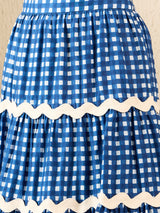 Women's Blue Ric-Rac Cotton Tiered Midi Skirt