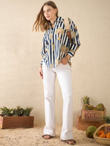 Women's Black Casual Printed Regular Fit Full Sleeves Shirt