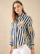 Women's Black Casual Printed Regular Fit Full Sleeves Shirt
