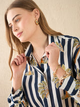 Women's Black Casual Printed Regular Fit Full Sleeves Shirt