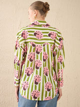 Women's Green Casual Printed Regular Fit Full Sleeves Shirt