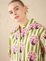 Women's Green Casual Printed Regular Fit Full Sleeves Shirt