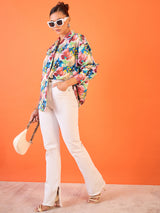 Women's Pink Casual Printed Regular Fit Full Sleeves Shirt
