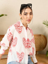 Women's White Casual Printed Regular Fit Full Sleeves Shirt