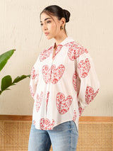 Women's White Casual Printed Regular Fit Full Sleeves Shirt