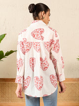 Women's White Casual Printed Regular Fit Full Sleeves Shirt
