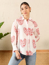Women's White Casual Printed Regular Fit Full Sleeves Shirt
