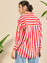 Women's Red Casual Printed Regular Fit Full Sleeves Shirt