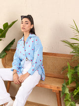 Women's Blue Casual Printed Regular Fit Full Sleeves Shirt
