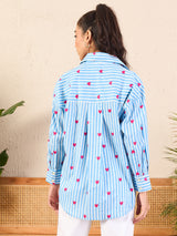 Women's Blue Casual Printed Regular Fit Full Sleeves Shirt