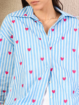 Women's Blue Casual Printed Regular Fit Full Sleeves Shirt