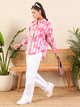 Women's Pink Casual Printed Regular Fit Full Sleeves Shirt