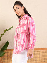 Women's Pink Casual Printed Regular Fit Full Sleeves Shirt