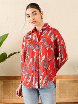 Women's Red Casual Printed Regular Fit Full Sleeves Shirt