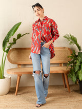 Women's Red Casual Printed Regular Fit Full Sleeves Shirt