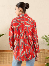 Women's Red Casual Printed Regular Fit Full Sleeves Shirt