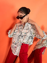 Women's White Casual Printed Regular Fit Full Sleeves Shirt