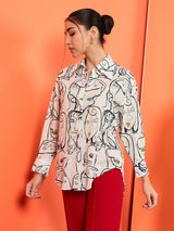 Women's White Casual Printed Regular Fit Full Sleeves Shirt
