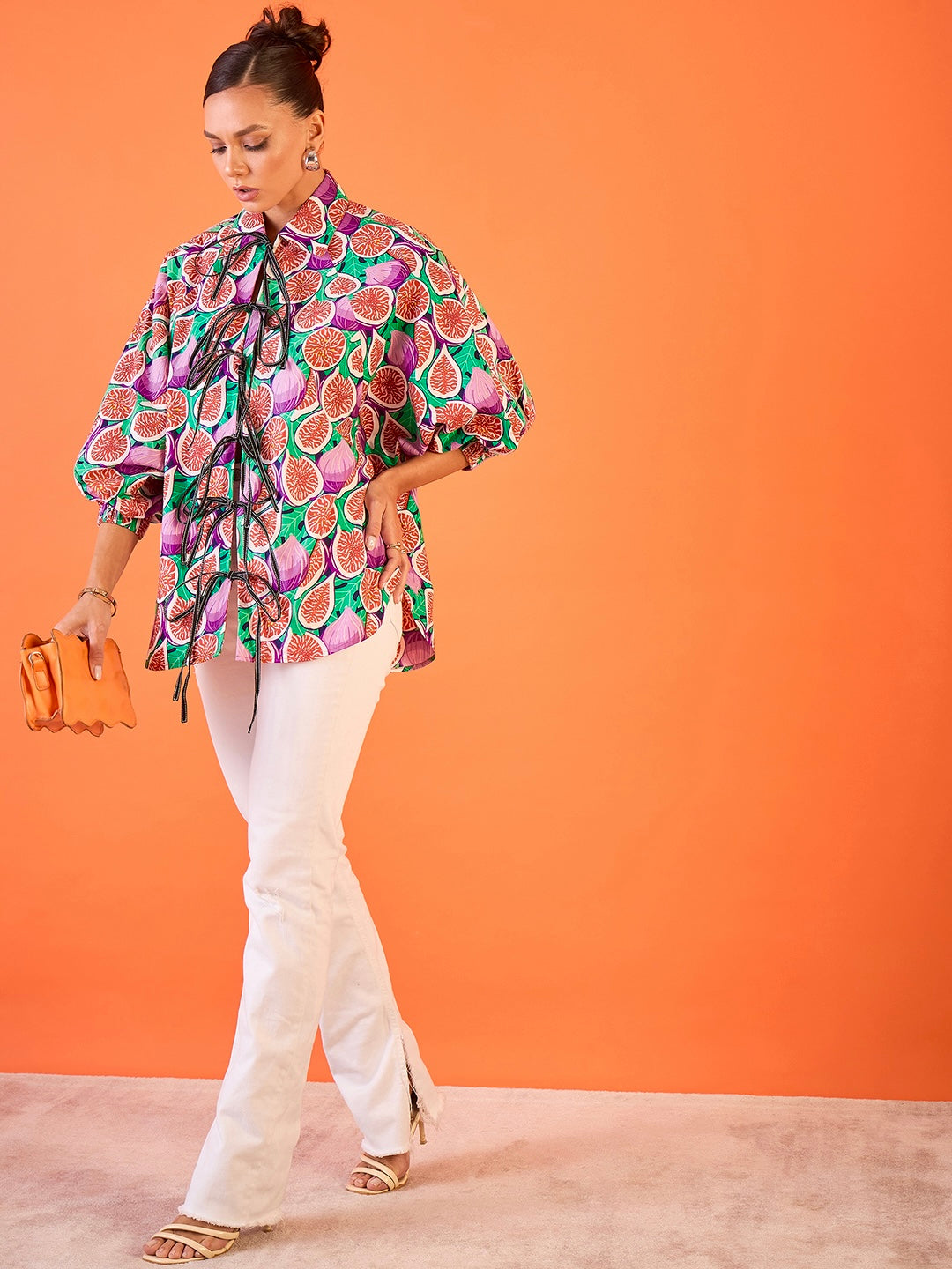 Women's Multicolor Casual Printed Tie-Up Cotton Shirt