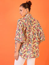 Women's Multicolor Casual Printed Tie-Up Cotton Shirt