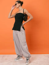 Women's Black Casual Solid Regular Fit Sleeveless Tops