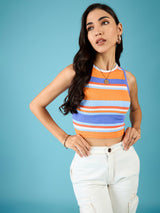 Women's Multicolor Casual Stretchable Ribbed Sleeveless Crop Top