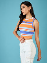 Women's Multicolor Casual Stretchable Ribbed Sleeveless Crop Top