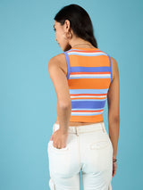 Women's Multicolor Casual Stretchable Ribbed Sleeveless Crop Top