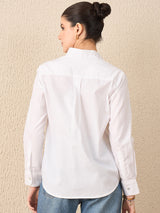 Women's White Casual All Over Embroidered Linen Shirt