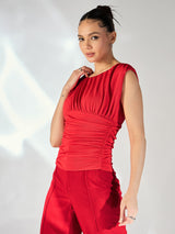 Women's Red Casual Solid Regular Fit Sleeveless Tops