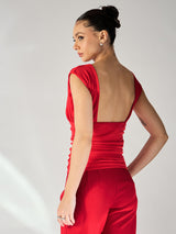 Women's Red Casual Solid Regular Fit Sleeveless Tops