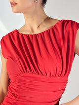 Women's Red Casual Solid Regular Fit Sleeveless Tops
