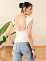 Women's White Casual Solid Regular Fit Sleeveless Tops