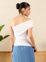 Women's White Casual Solid Regular Fit Sleeveless Tops