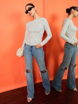 Women's White Casual Printed Regular Fit Full Sleeves Tops