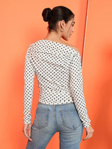 Women's White Casual Printed Regular Fit Full Sleeves Tops