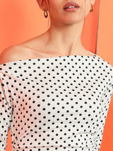 Women's White Casual Printed Regular Fit Full Sleeves Tops