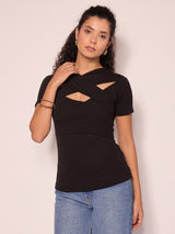 Women's Black Casual Solid Regular Fit Half Sleeves Tops