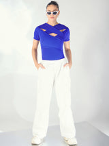 Women's Blue Casual Solid Regular Fit Half Sleeves Tops