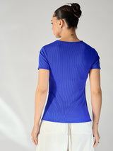 Women's Blue Casual Solid Regular Fit Half Sleeves Tops
