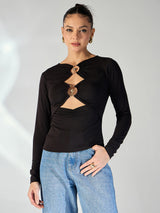 Women's Black and Golden Casual Cut-Out Top