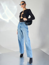 Women's Black and Golden Casual Cut-Out Top