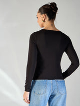 Women's Black and Golden Casual Cut-Out Top