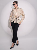 Women's Beige Casual Printed Regular Fit Full Sleeves Shirt