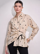Women's Beige Casual Printed Regular Fit Full Sleeves Shirt